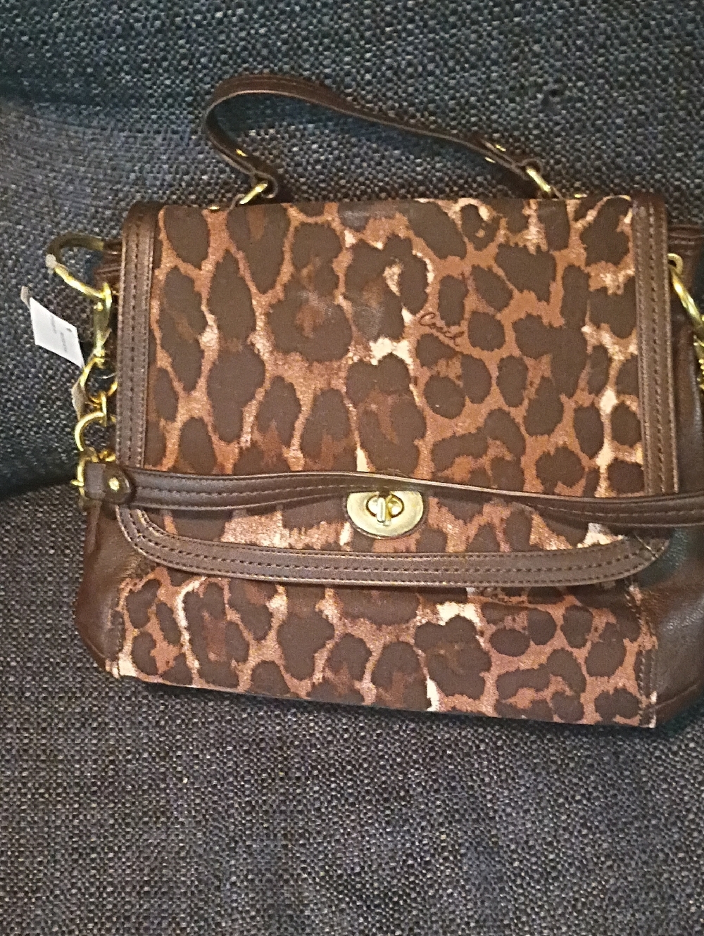 NWT COACH OCELOT PARK PR FLAP IN LEATHER AND OCELOT PRINT CANVAS Designed By